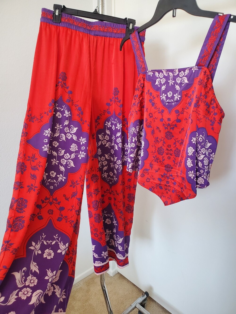 Rachel Roy Boho Satin 2 PC Pant Set M